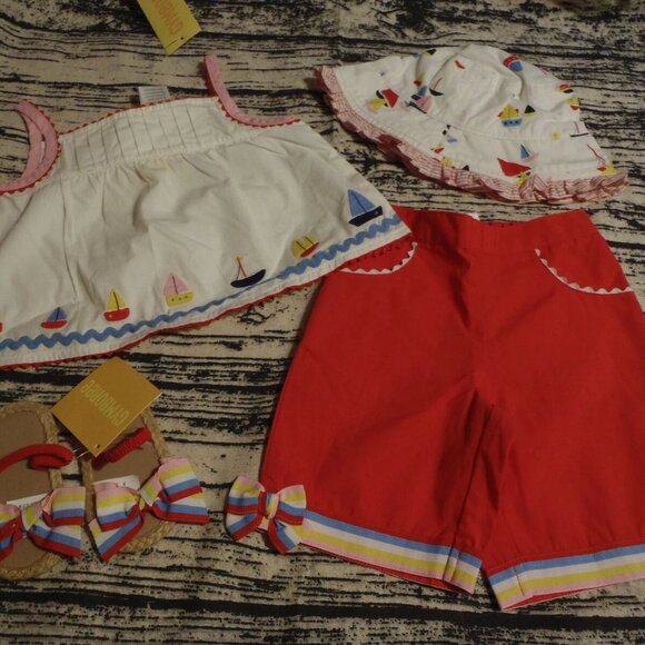Gymboree Cote D'Azure 3-6 Month Top Capri Hat Shoes 02 Outfit NWT DEFECT